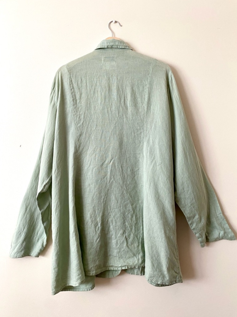 Flax 100% Sage Green Linen Button Front Tunic Shirt Top Long Sleeve Size L - Picture 2 of 16